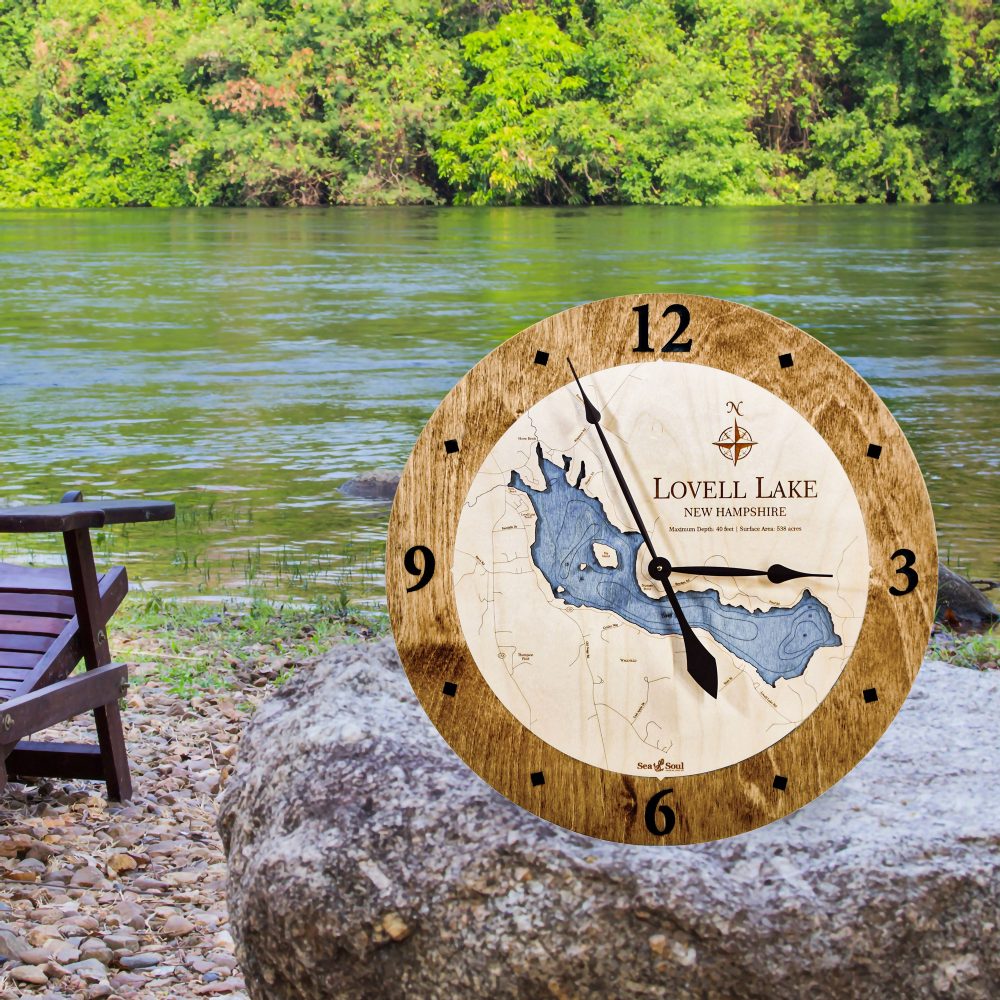 Lovell Lake Nautical Clock Americana Accent with Deep Blue Water on Rock by Lake