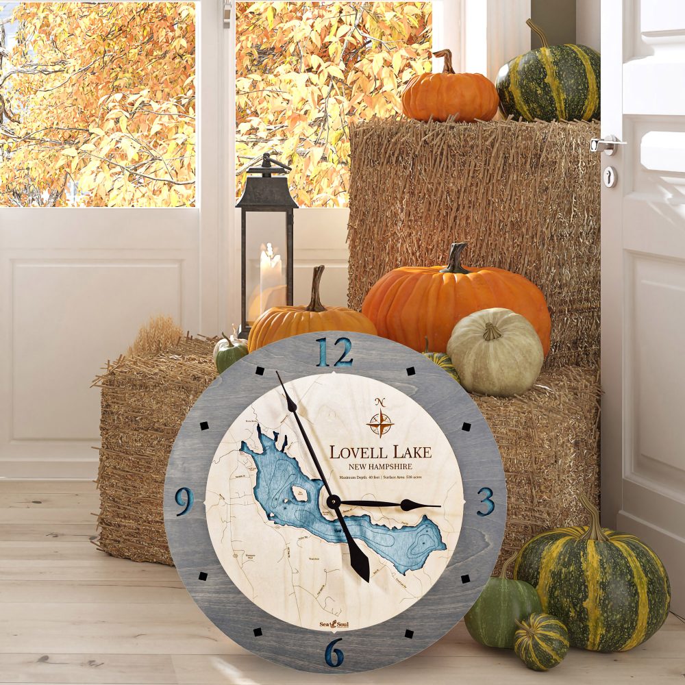 Lovell Lake Nautical Clock Driftwood Accent with Blue Green Water by Haybales