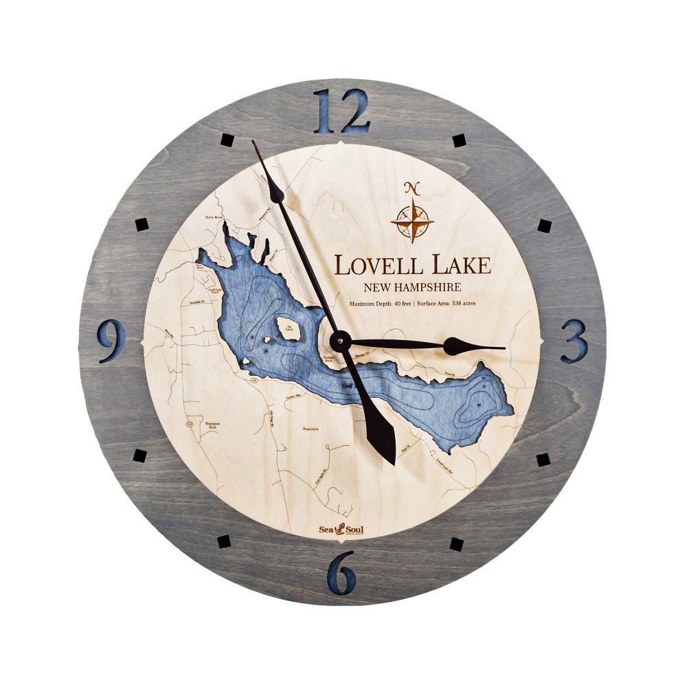 Lovell Lake Nautical Clock Driftwood Accent with Deep Blue Water