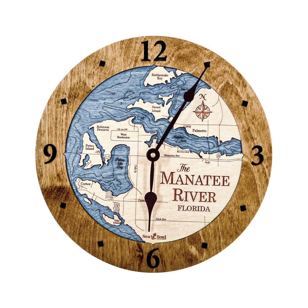 Manatee River Nautical Clock Americana Accent with Deep Blue Water
