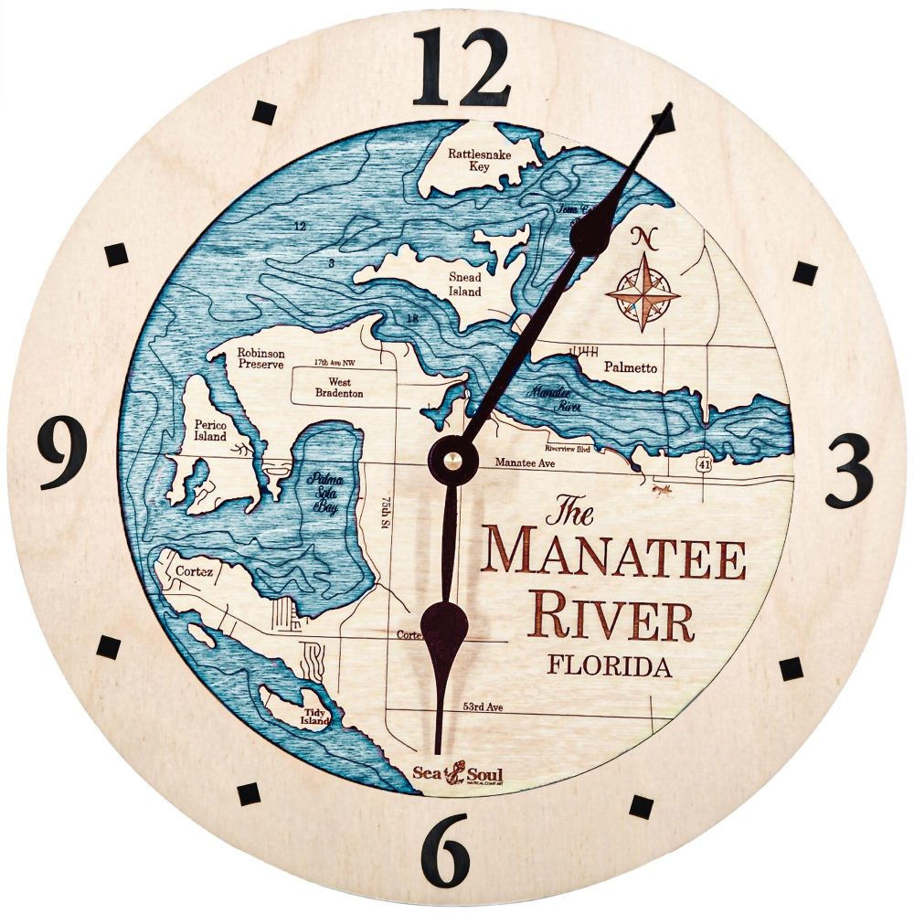 Manatee River Nautical Clock Birch Accent with Blue Green Water Product Shot
