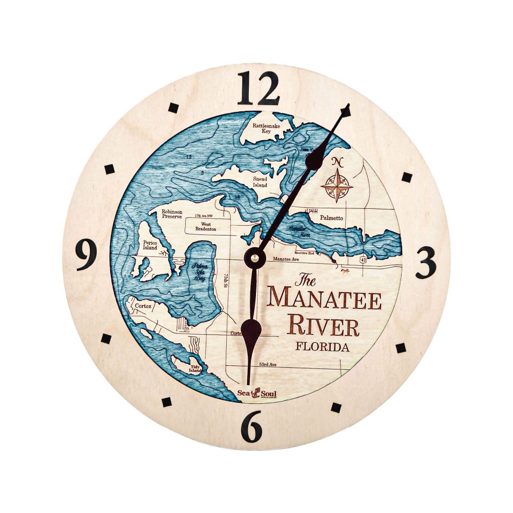 Manatee River Nautical Clock Birch Accent with Blue Green Water