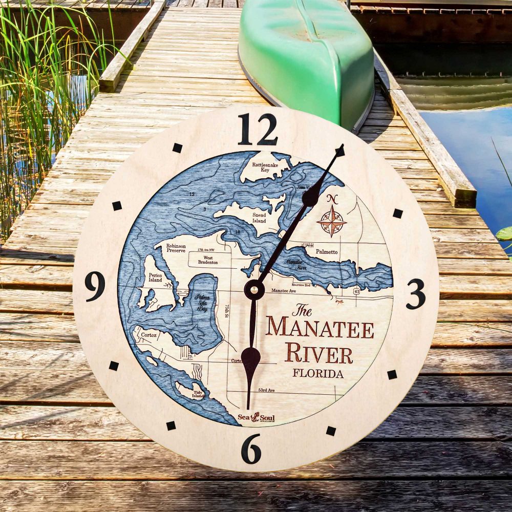 Manatee River Nautical Clock Birch Accent with Deep Blue on Dock