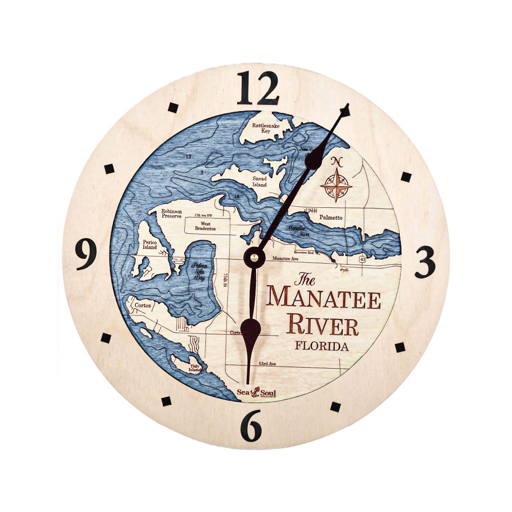 Manatee River Nautical Clock Birch Accent with Deep Blue
