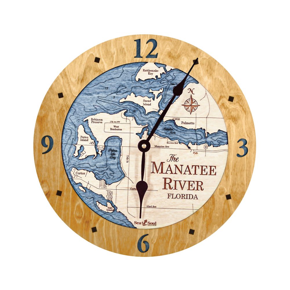 Manatee River Nautical Clock Honey Accent with Deep Blue Water