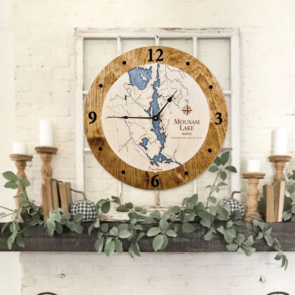 Mousam Lake Nautical Clock Americana Accent with Deep Blue Water on Wall