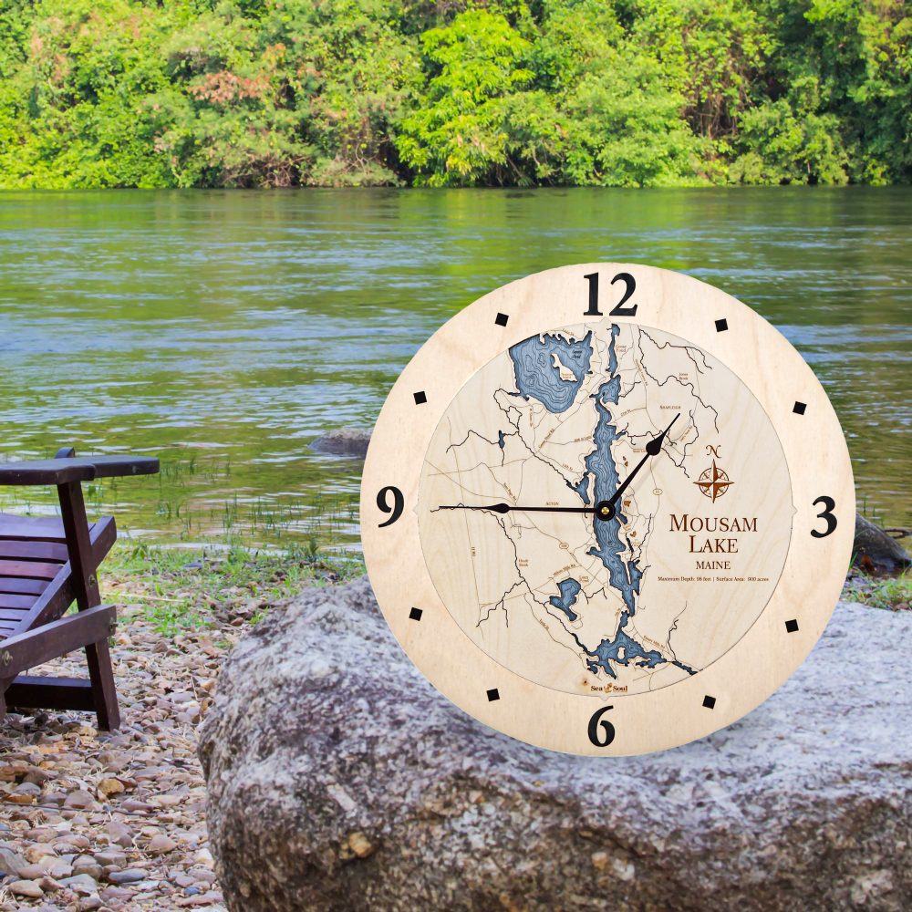 Mousam Lake Nautical Clock Birch Accent with Deep Blue Water on Rock by Lake