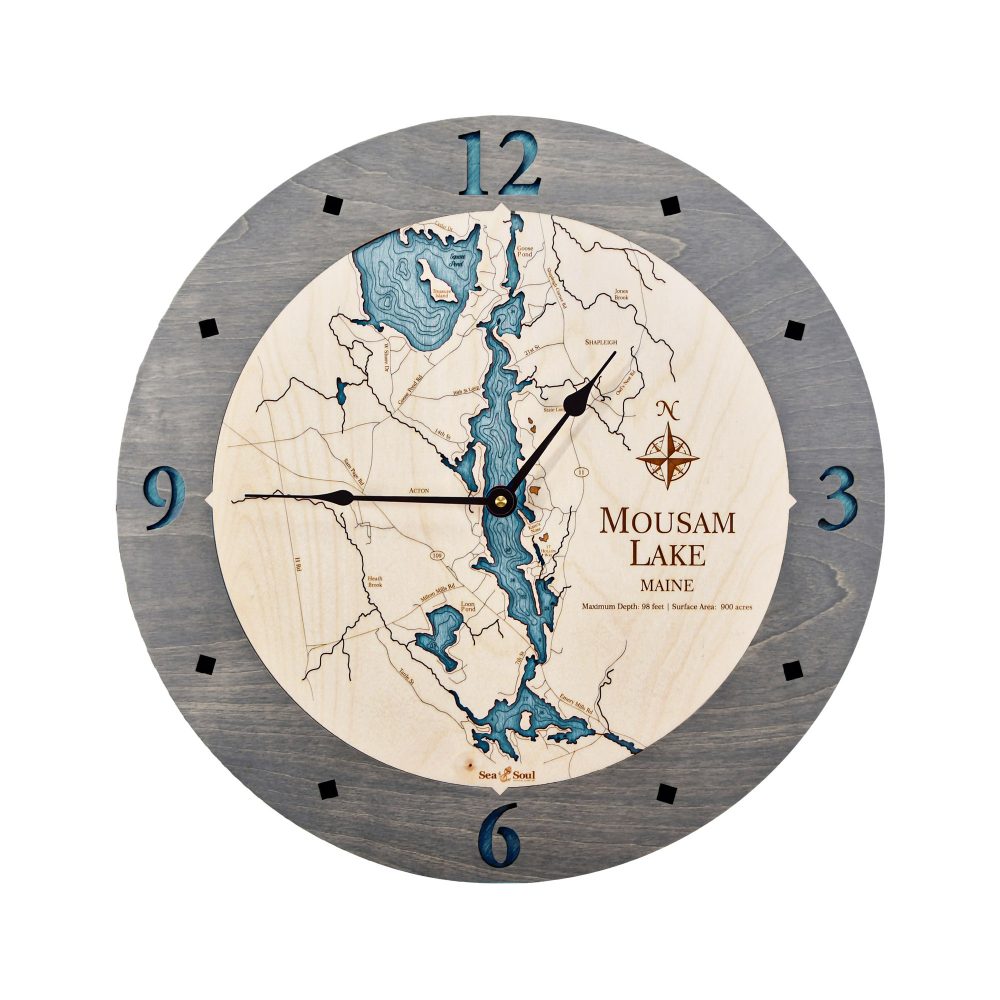 Mousam Lake Nautical Clock Driftwood Accent with Blue Green Water