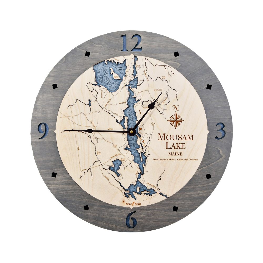 Mousam Lake Nautical Clock Driftwood Accent with Deep Blue Water