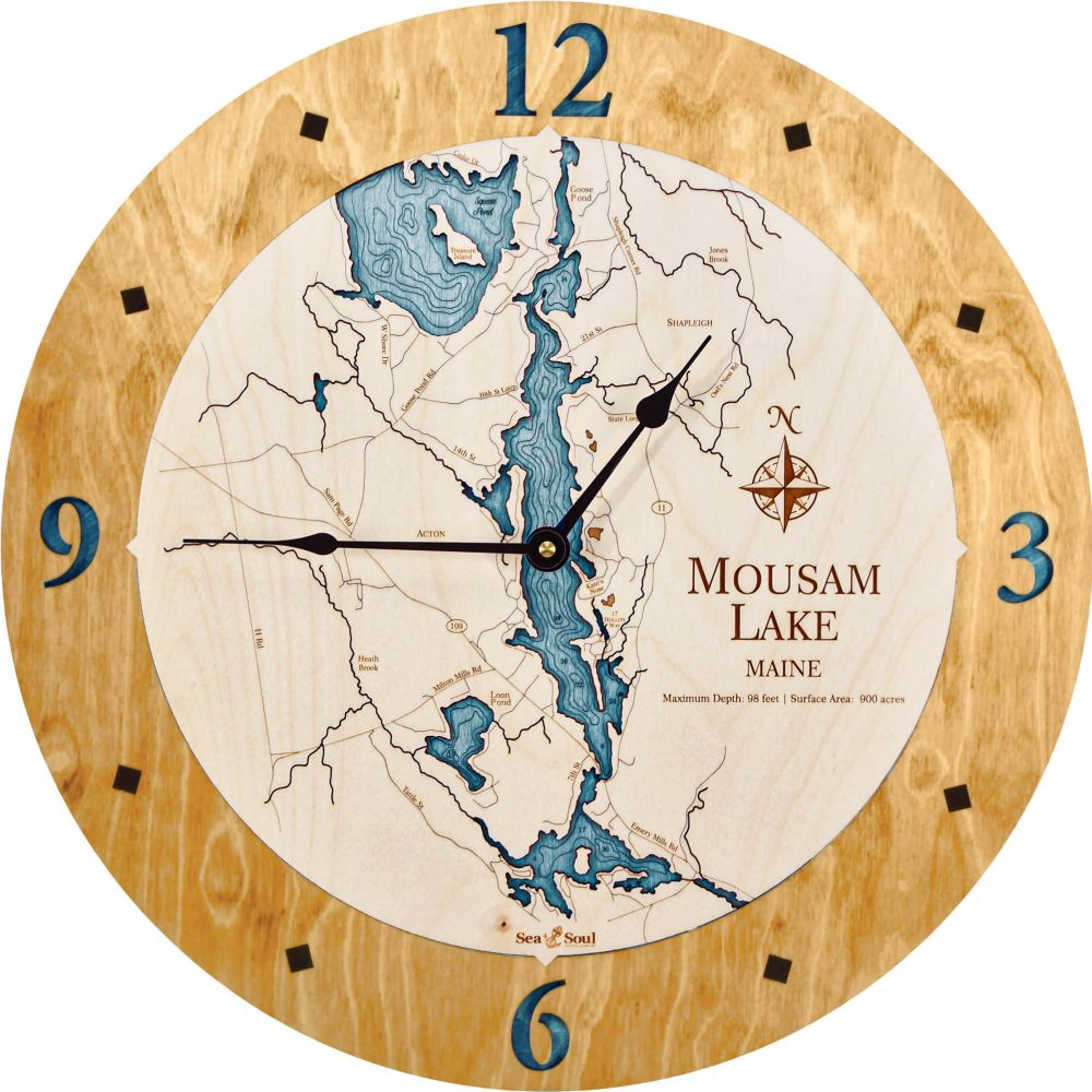 Mousam Lake Nautical Clock Honey Accent with Blue Green Water Product Shot