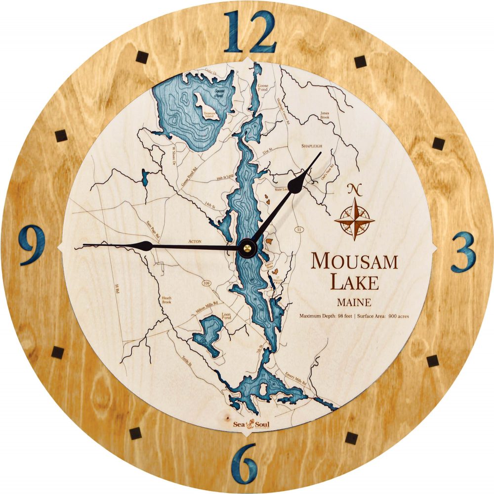 Mousam Lake Nautical Clock Honey Accent with Blue Green Water Product Shot