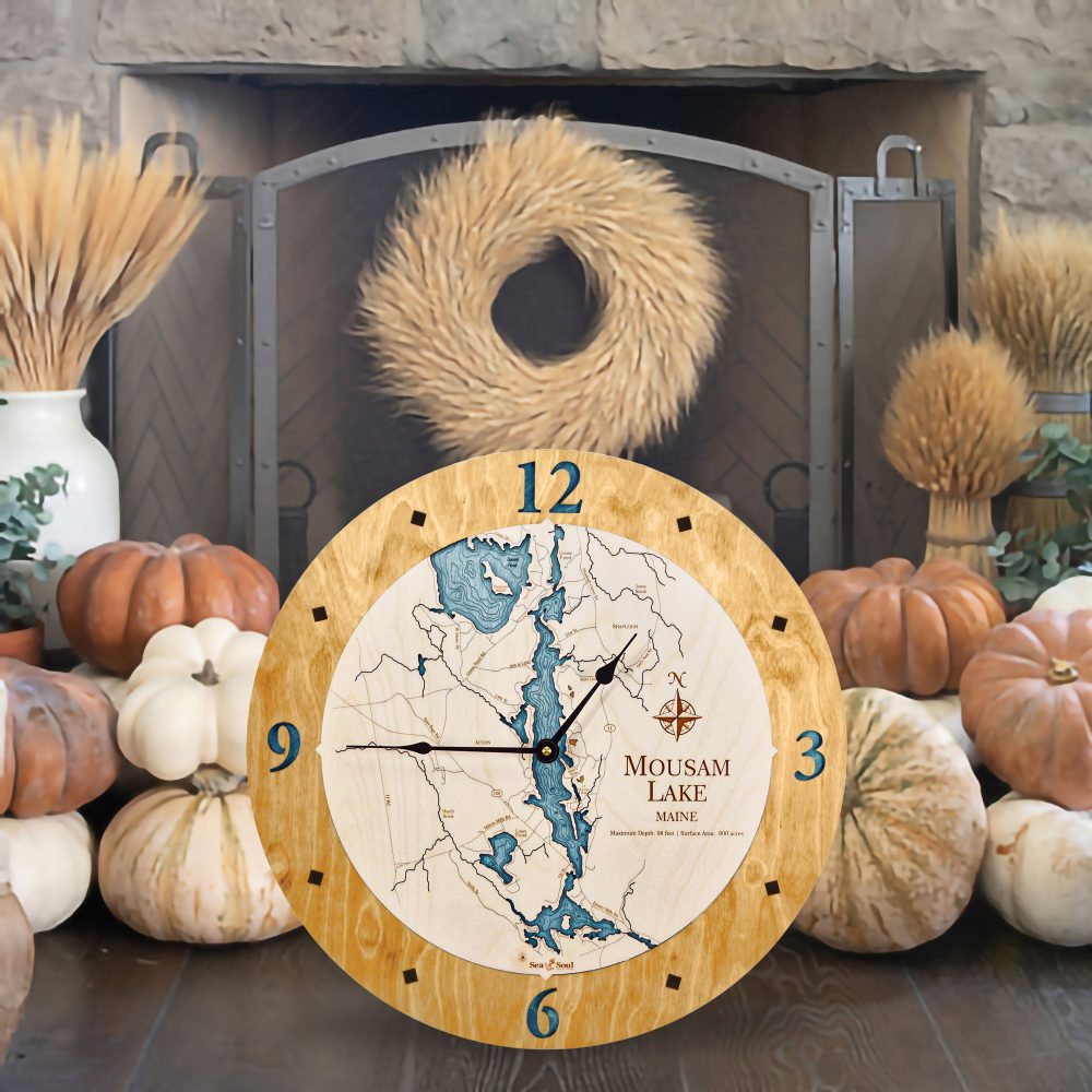 Mousam Lake Nautical Clock Honey Accent with Blue Green Water by Fireplace