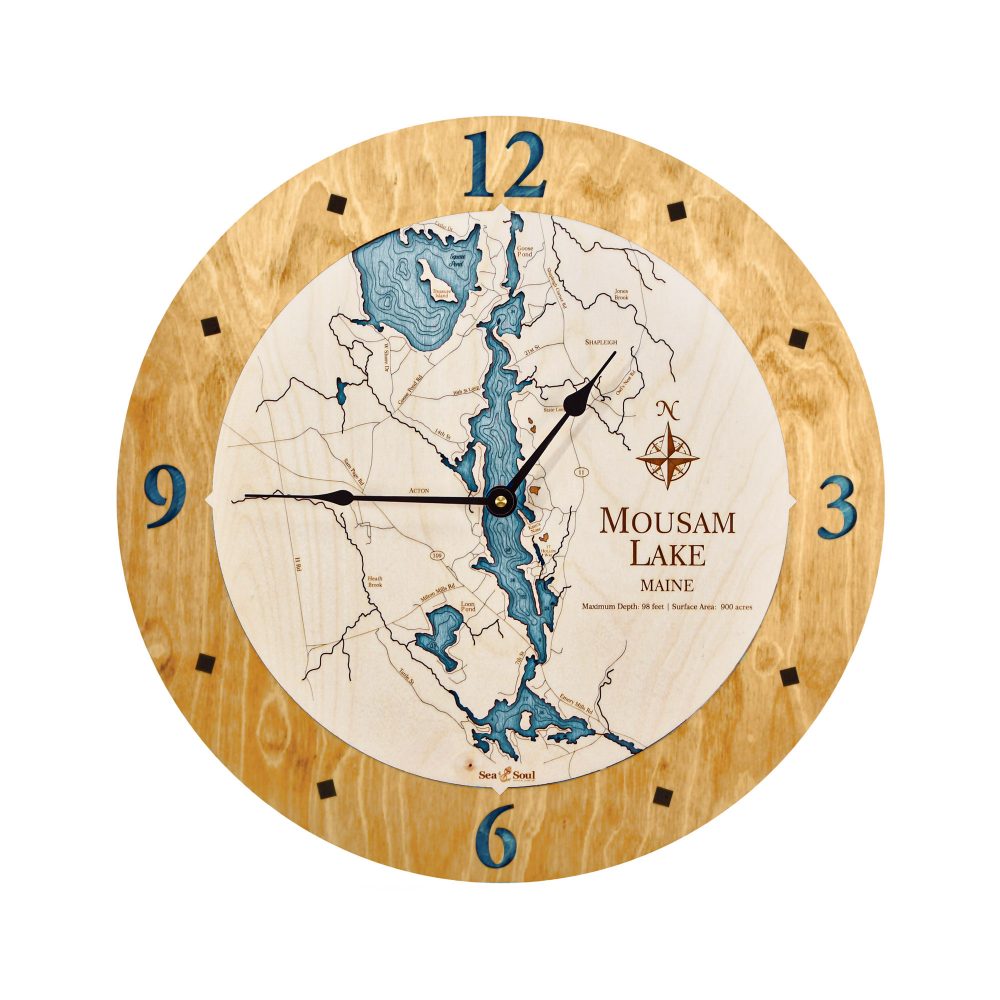 Mousam Lake Nautical Clock Honey Accent with Blue Green Water