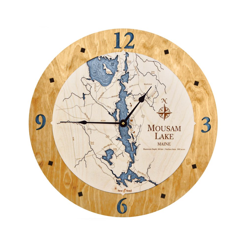 Mousam Lake Nautical Clock Honey Accent with Deep Blue Water