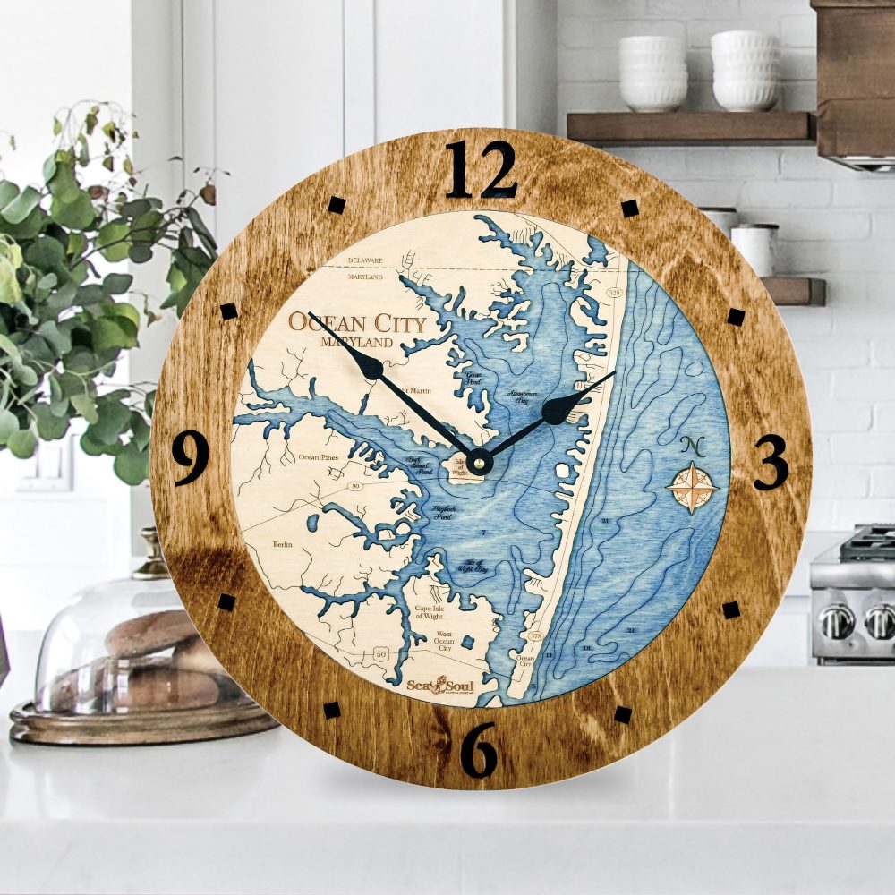 Ocean City Nautical Clock Americana Accent with Deep Blue Water on Countertop