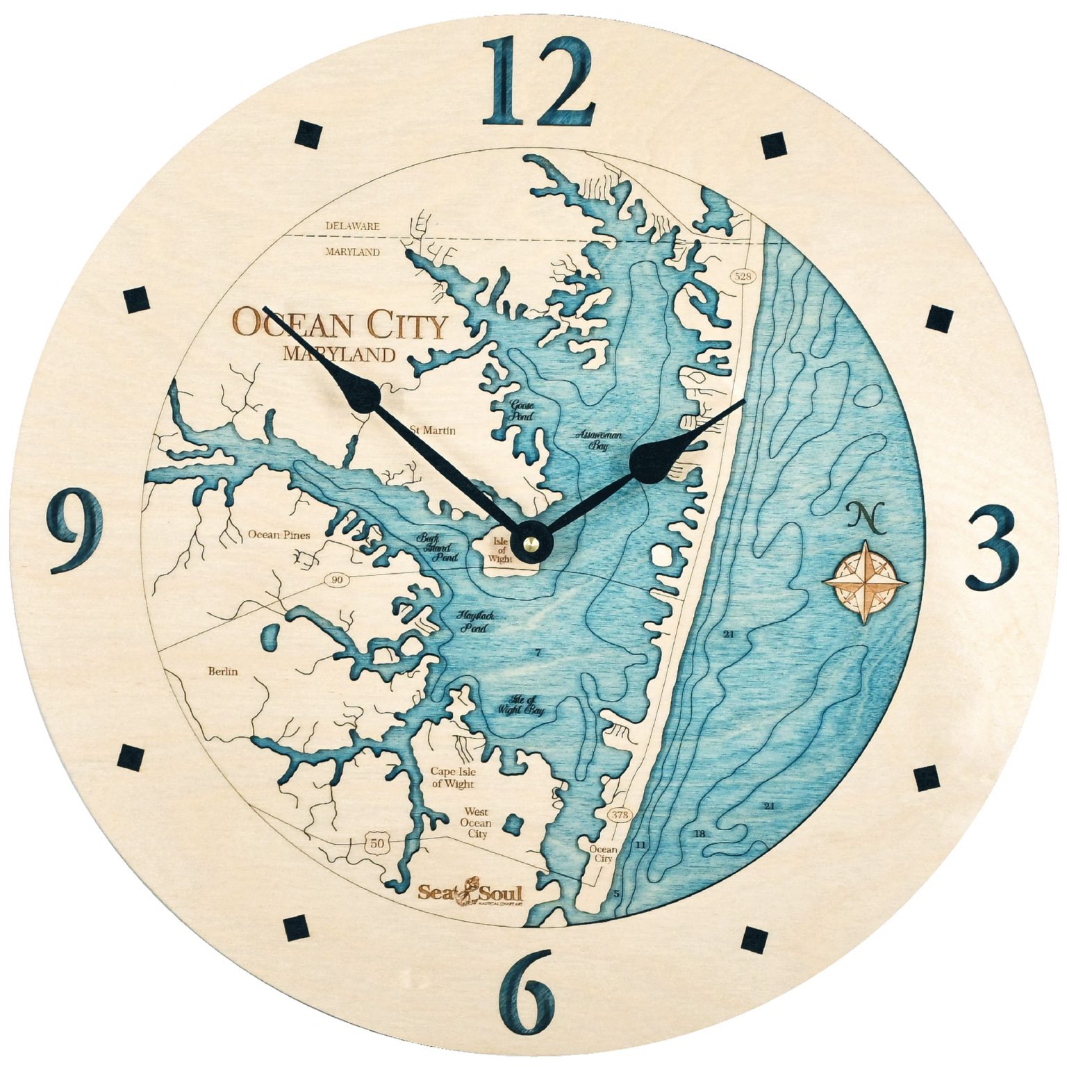 Ocean City Nautical Map Clock Sea and Soul Charts