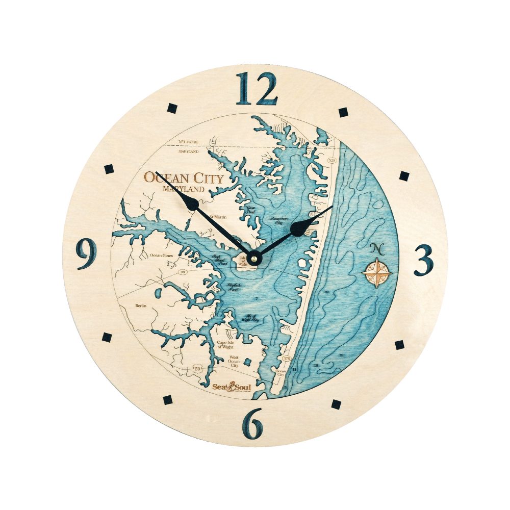 Ocean City Nautical Clock Birch Accent with Blue Green Water