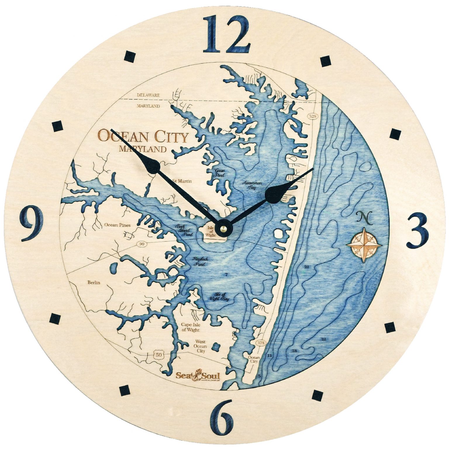 Ocean City Nautical Map Clock Sea and Soul Charts
