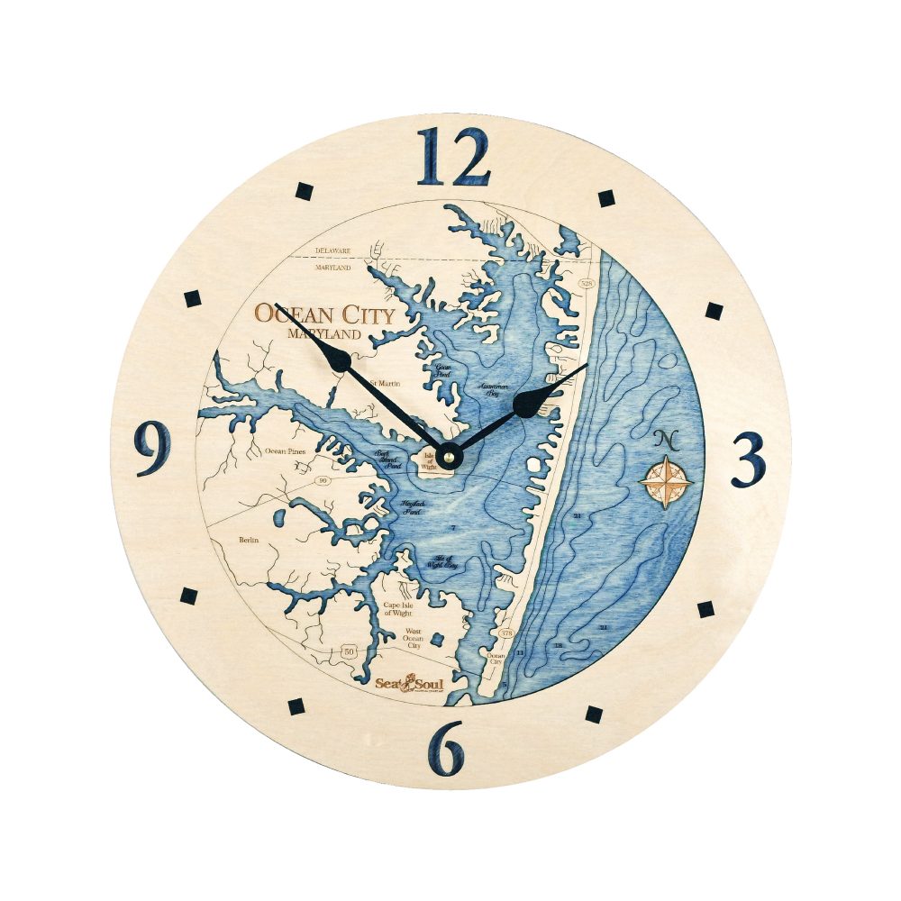 Ocean City Nautical Clock Birch Accent with Deep Blue Water