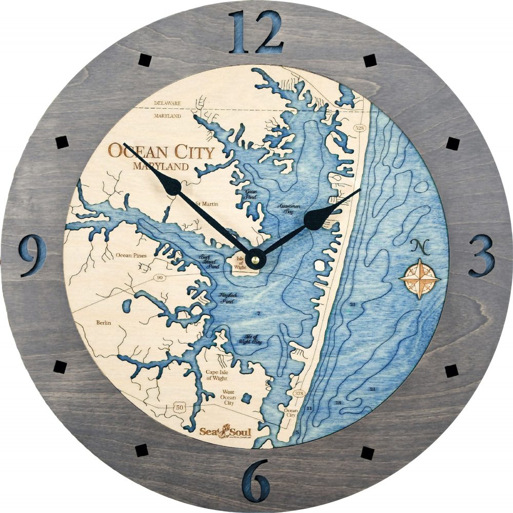 Ocean City Nautical Clock Driftwood Accent with Deep Blue Water Product Shot