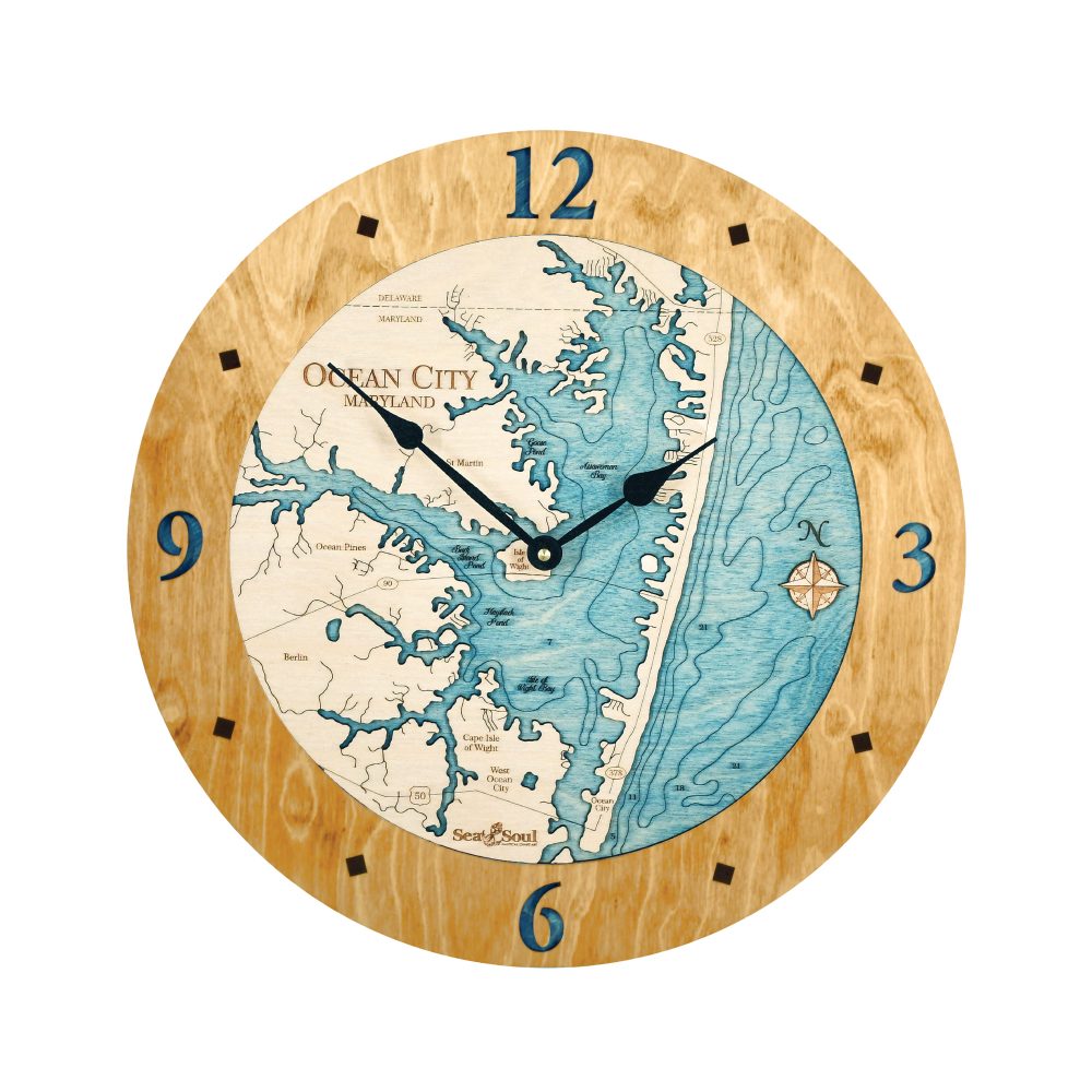 Ocean City Nautical Clock Honey Accent with Blue Green Water