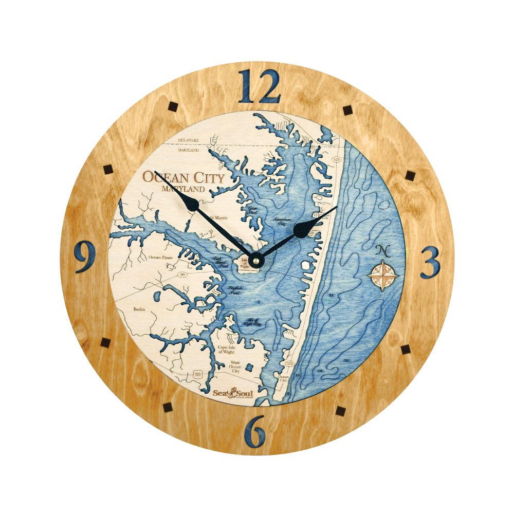 Ocean City Nautical Clock Honey Accent with Deep Blue Water