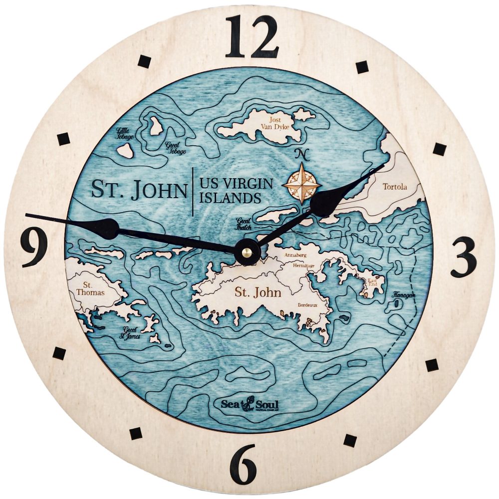 St. John Nautical Clock Birch Accent with Blue Green Water Product Shot
