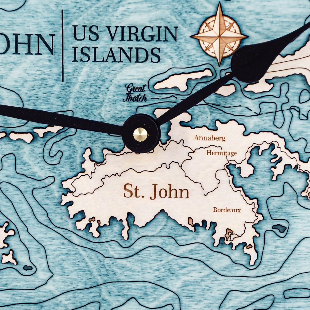 St. John Nautical Map Clock Birch Accent with Blue Green Water Detail Shot 3