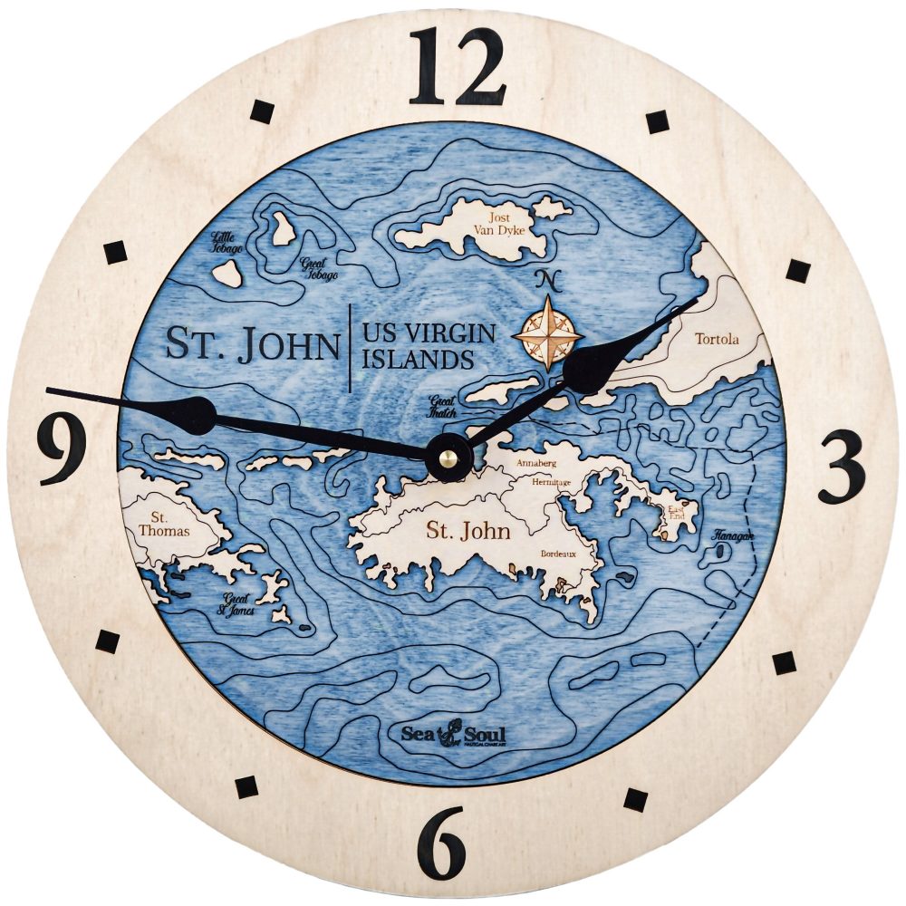 St. John Nautical Map Clock Birch Accent with Deep Blue Water Product Shot