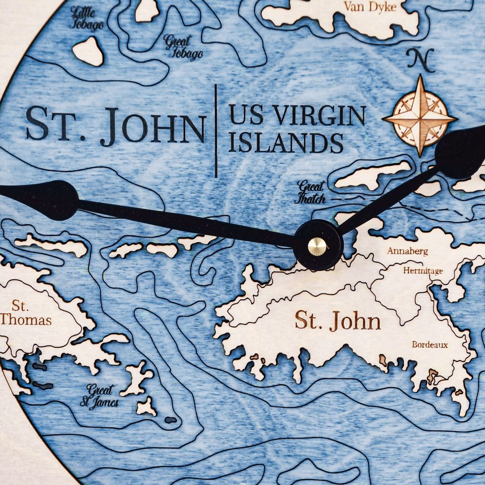 St. John Nautical Map Clock Birch Accent with Deep Blue Water Detail Shot 1