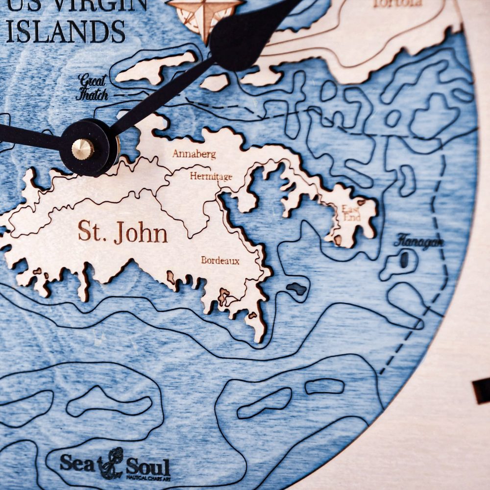 St. John Nautical Map Clock Birch Accent with Deep Blue Water Detail Shot 2
