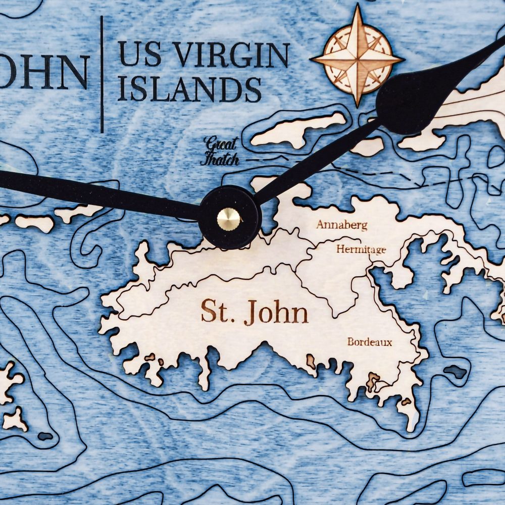 St. John Nautical Map Clock Birch Accent with Deep Blue Water Detail Shot 3