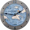 St. John Nautical Map Clock Driftwood Accent with Deep Blue Water Product Shot