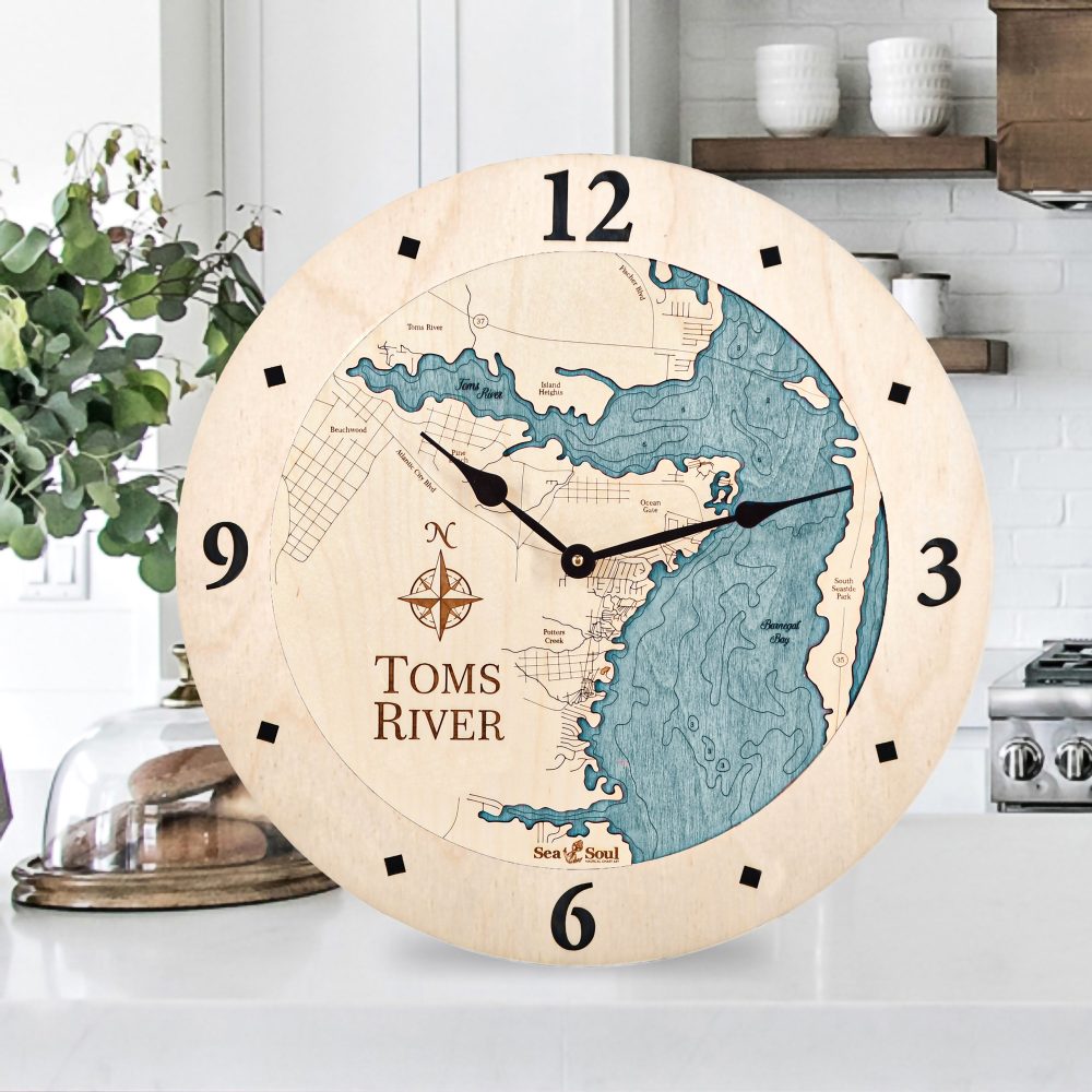 Toms River Nautical Clock Birch Accent with Blue Green Water on Counter