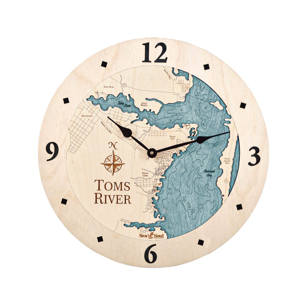 Toms River Nautical Clock Birch Accent with Blue Green Water