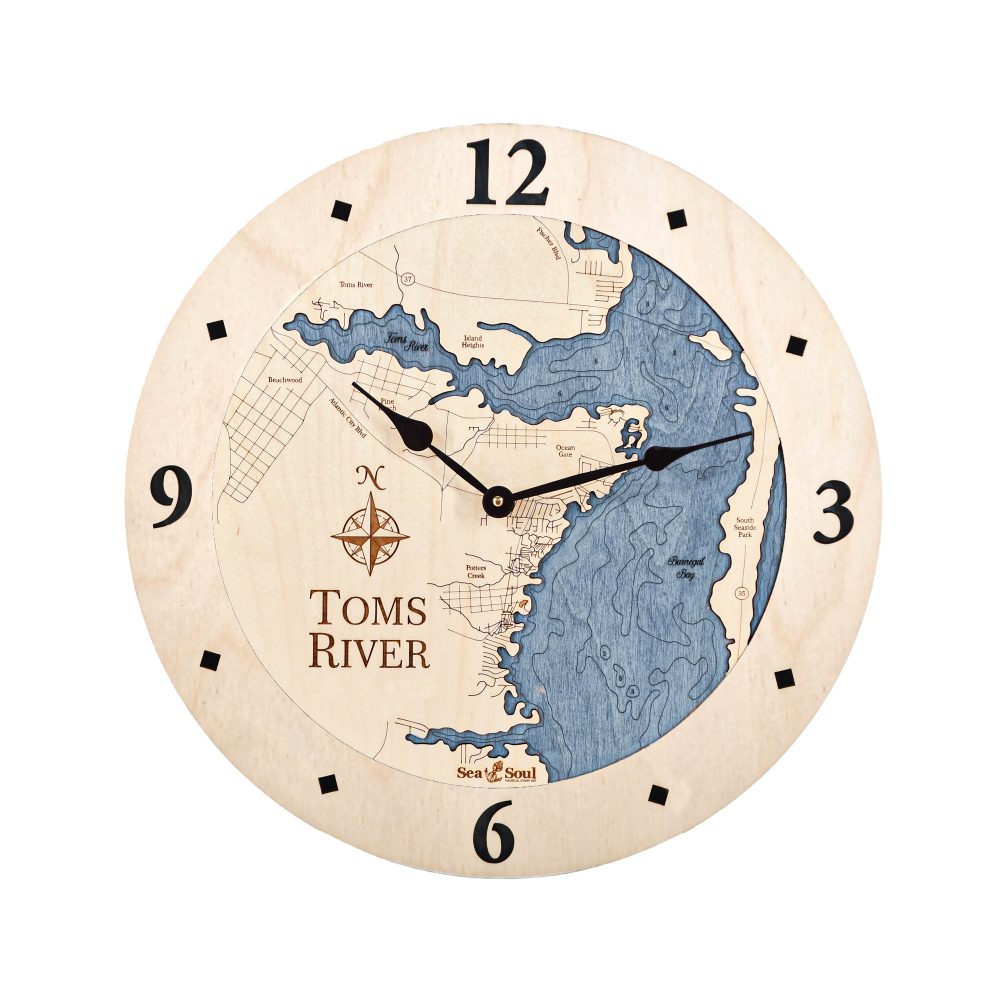 Toms River Nautical Clock Birch Accent with Deep Blue Water