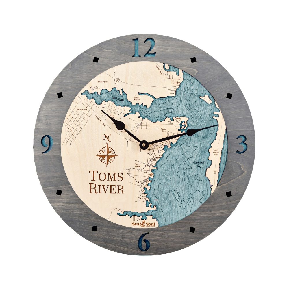 Toms River Nautical Clock Driftwood Accent with Blue Green Water