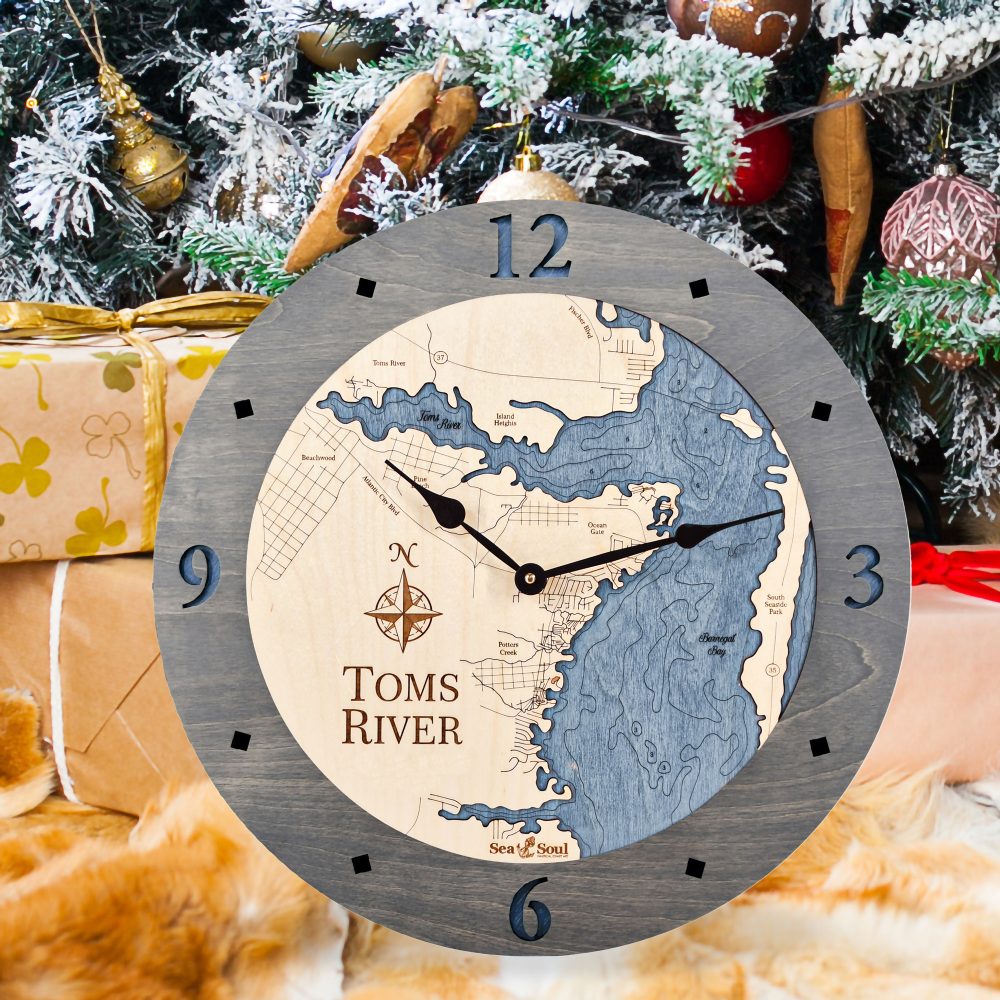 Toms River Nautical Clock Driftwood Accent with Deep Blue Water by Presents