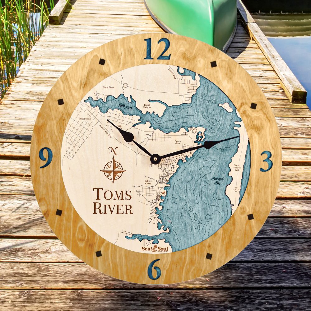 Toms River Nautical Clock Honey Accent with Blue Green Water on Dock