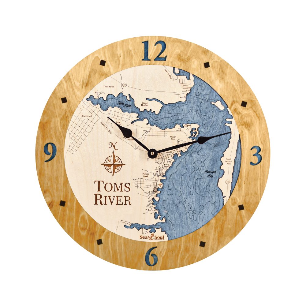 Toms River Nautical Clock Honey Accent with Deep Blue Water