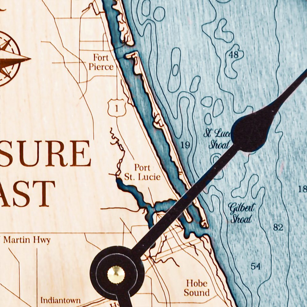 Treasure Coast Nautical Clock Birch Accent with Blue Green Water Detail Shot 2