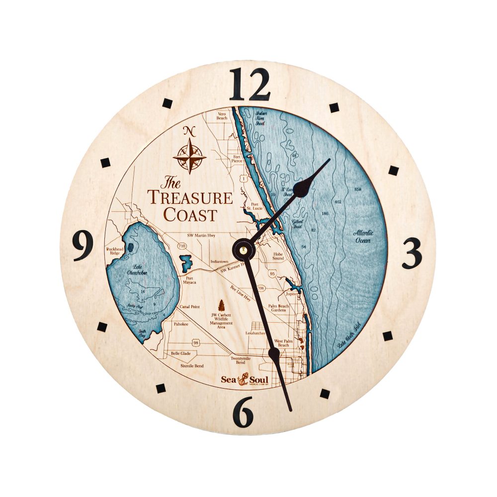 Treasure Coast Nautical Clock Birch Accent with Blue Green Water