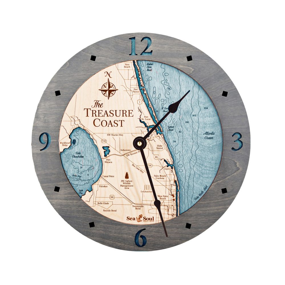 Treasure Coast Nautical Clock Driftwood Accent with Blue Green Water