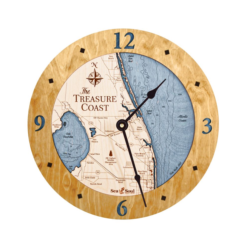 Treasure Coast Nautical Clock Honey Accent with Deep Blue Water