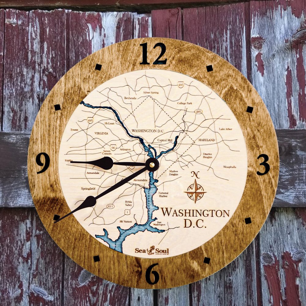 Washington DC Nautical Clock Americana Accent with Blue Green Water on Fence