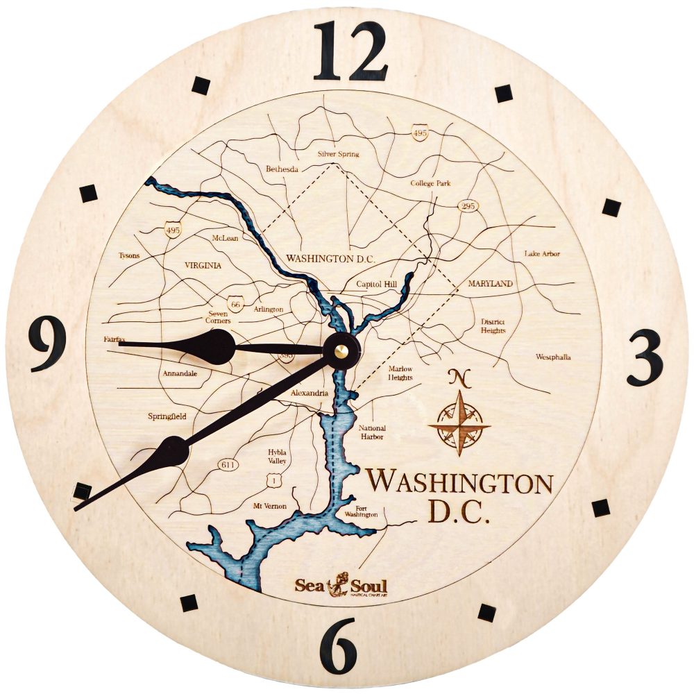 Washington DC Nautical Clock Birch Accent with Blue Green Water Product Shot
