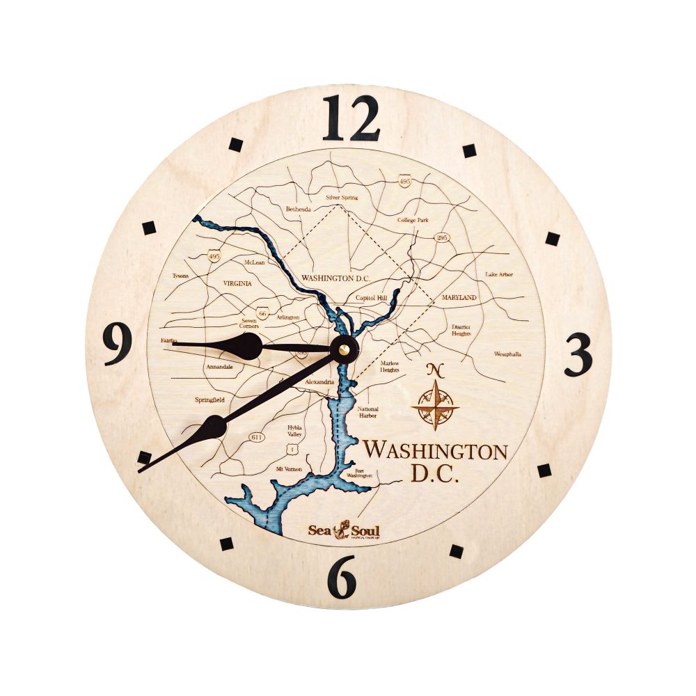 Washington DC Nautical Clock Birch Accent with Blue Green Water