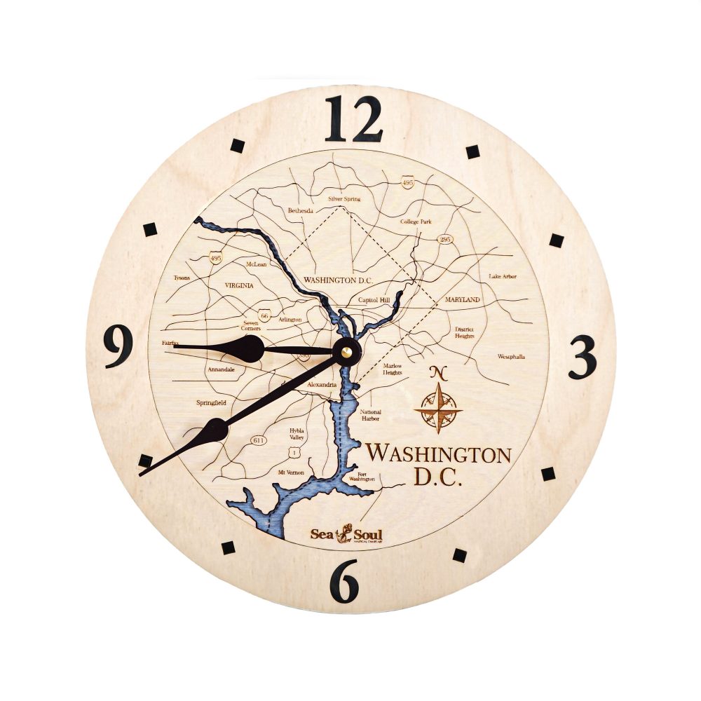 Washington DC Nautical Clock Birch Accent with Deep Blue Water