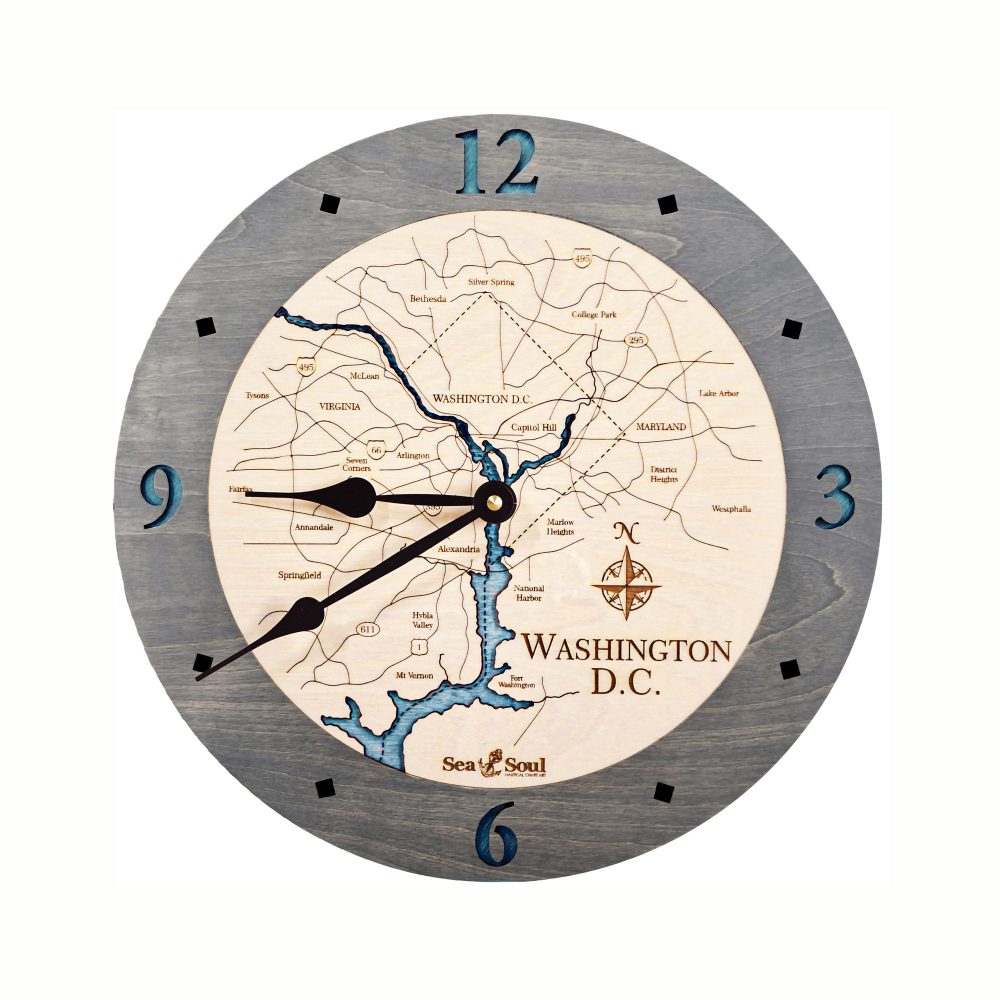Washington DC Nautical Clock Driftwood Accent with Blue Green Water