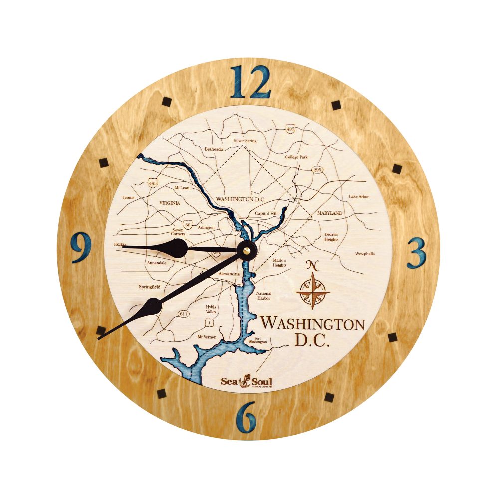 Washington DC Nautical Clock Honey Accent with Blue Green Water